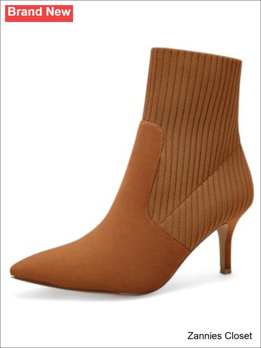 ✨Women's Pointed Toe Faux Suede Knit Sock Ankle Booties Kitten Heel Slip On